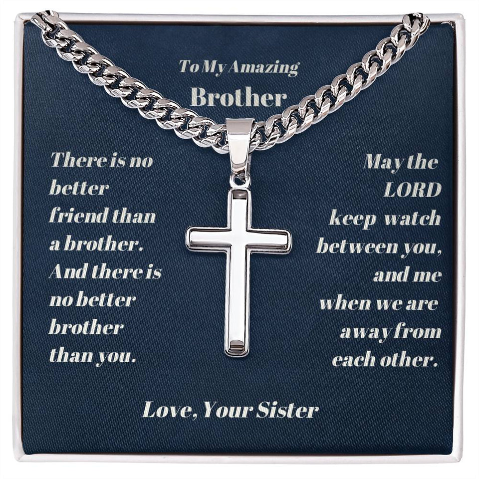 Brother Personalized Cross Necklace on Cuban Chain