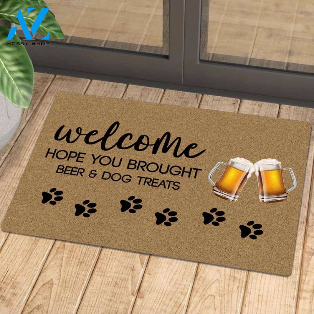 Brought Beer And Dog Treats Easy Clean Welcome DoorMat | Felt And Rubber | 40x60 cm | 45x75 cm | 60x90 cm | Colorful | DO1462