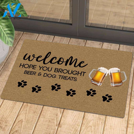 Brought Beer And Dog Treats Easy Clean Welcome DoorMat | Felt And Rubber | 40x60 cm | 45x75 cm | 60x90 cm | Colorful | DO1462