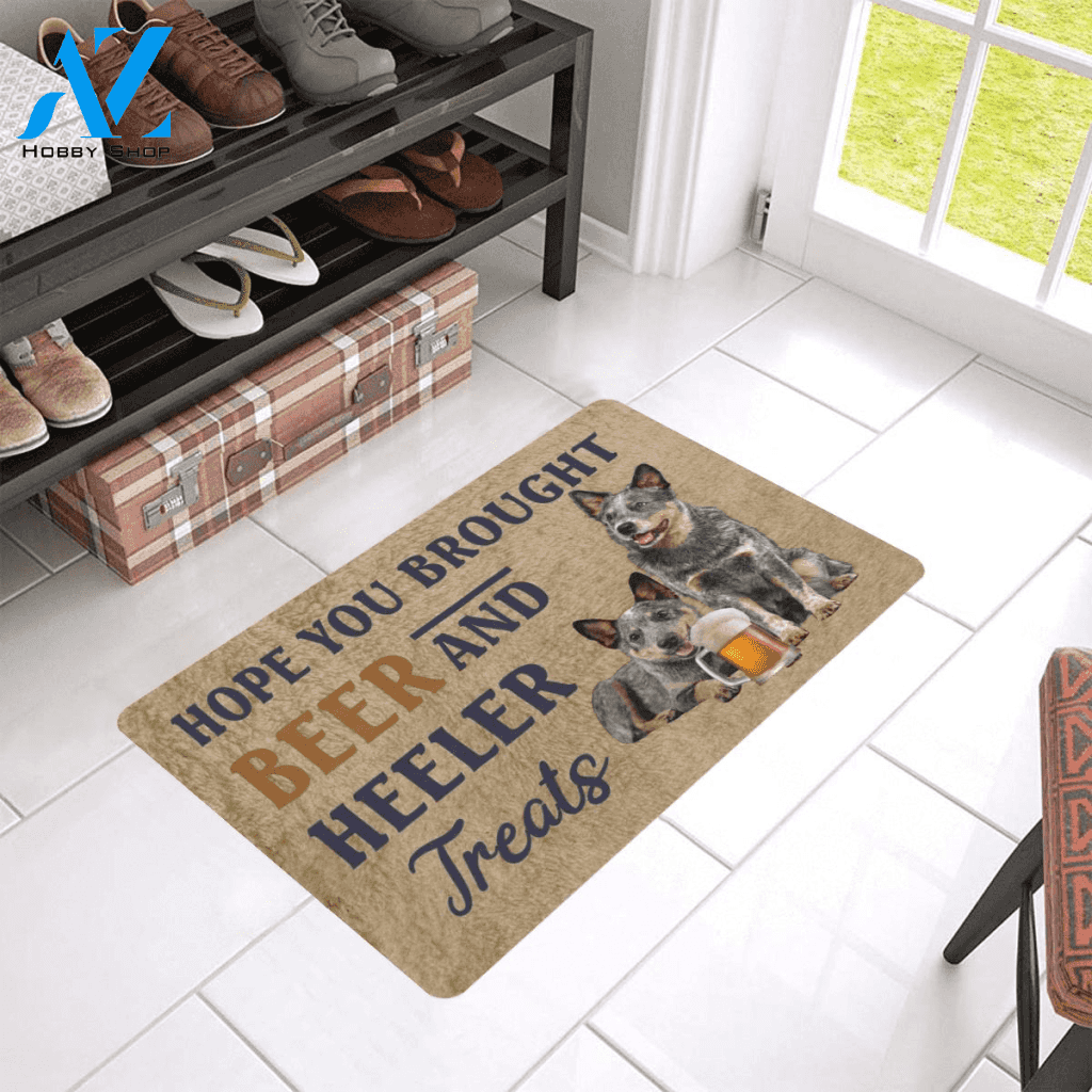 Brought Beer And Treats Heeler Easy Clean Welcome DoorMat | Felt And Rubber | 40x60 cm | 45x75 cm | 60x90 cm | Colorful | DO1447