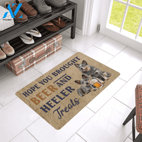 Brought Beer And Treats Heeler Easy Clean Welcome DoorMat | Felt And Rubber | 40x60 cm | 45x75 cm | 60x90 cm | Colorful | DO1447