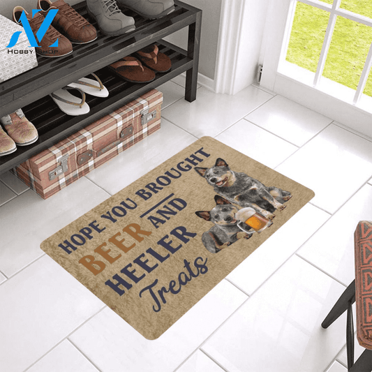 Brought Beer And Treats Heeler Easy Clean Welcome DoorMat | Felt And Rubber | 40x60 cm | 45x75 cm | 60x90 cm | Colorful | DO1447