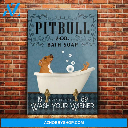Brown Pitbull Dog Bath Soap Company Canvas Wall Art, Wall Decor Visual Art
