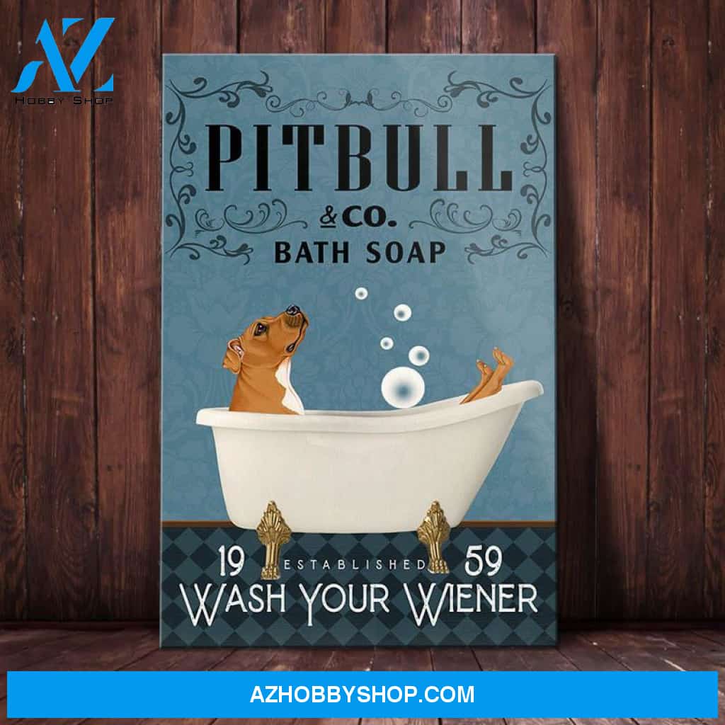 Brown Pitbull Dog Bath Soap Company Canvas Wall Art, Wall Decor Visual Art