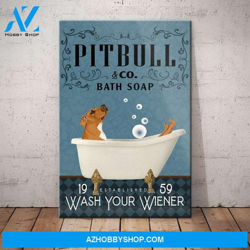 Brown Pitbull Dog Bath Soap Company Canvas Wall Art, Wall Decor Visual Art