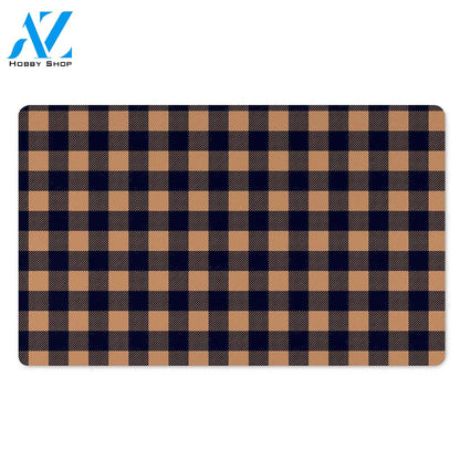 Brown Plaid Door Mat