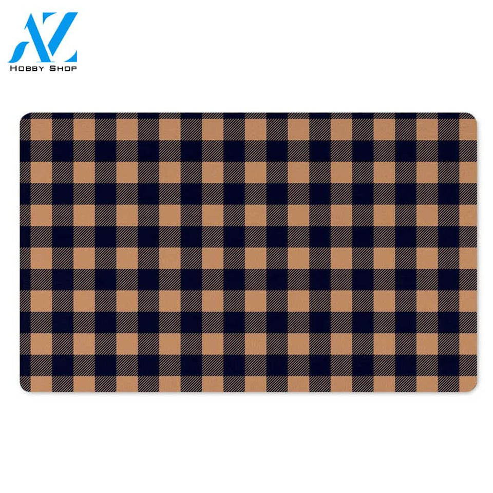 Brown Plaid Door Mat
