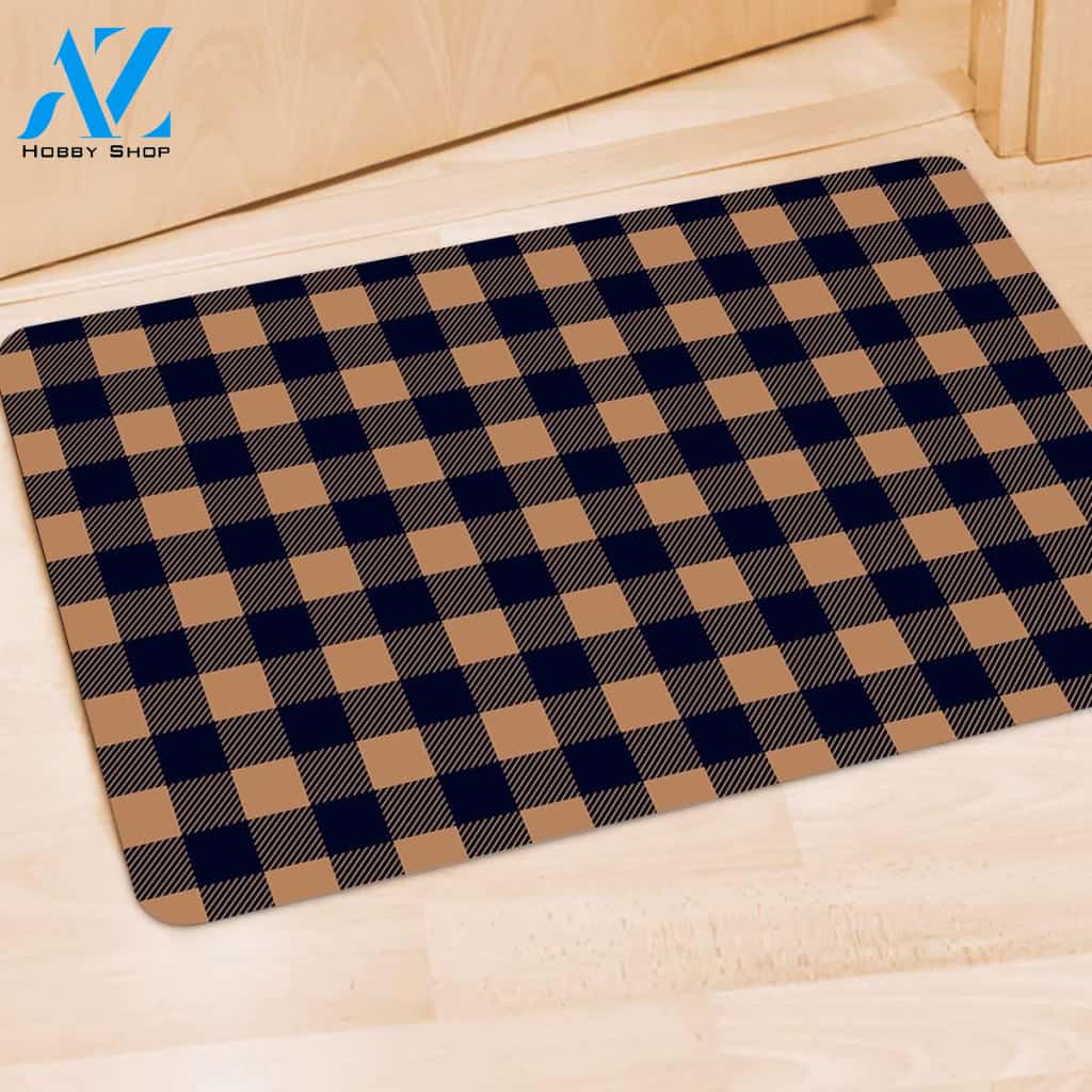 Brown Plaid Door Mat