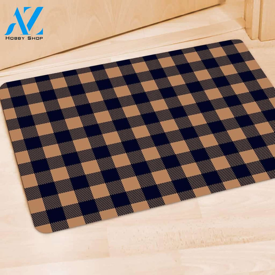 Brown Plaid Door Mat
