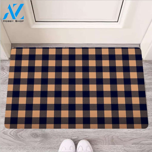 Brown Plaid Door Mat