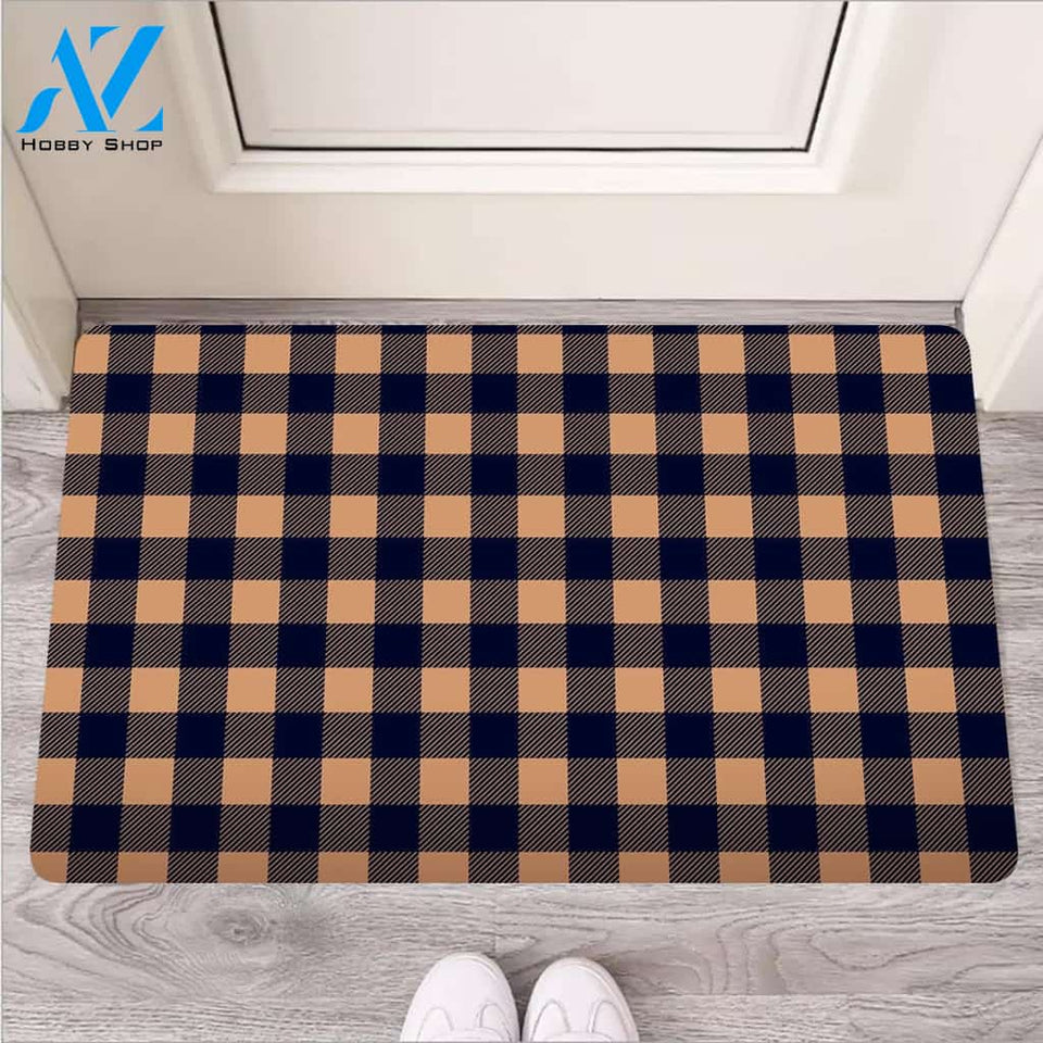 Brown Plaid Door Mat