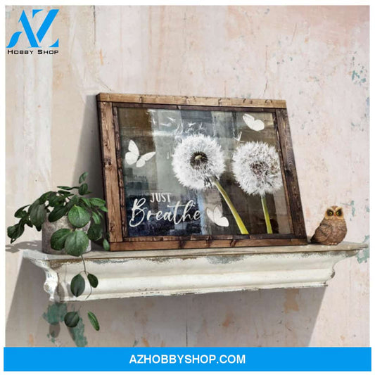 Ohcanvas Brown Vintage Window Dandelion and Butterflies Canvas Just Breathe Wall Art Decor