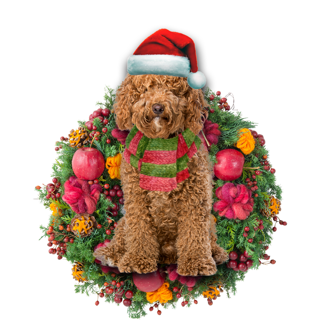 Godmerch- Ornament- Brown Labradoodle Christmas Ornament, Happy Christmas Ornament, Car Ornament