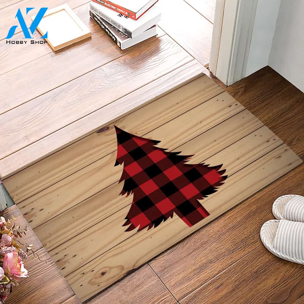 Buffalo Plaid Christmas Tree Doormat Indoor And Outdoor Mat Entrance Rug Sweet Home Decor Housewarming Gift Gift Friend Family Christmas Holiday