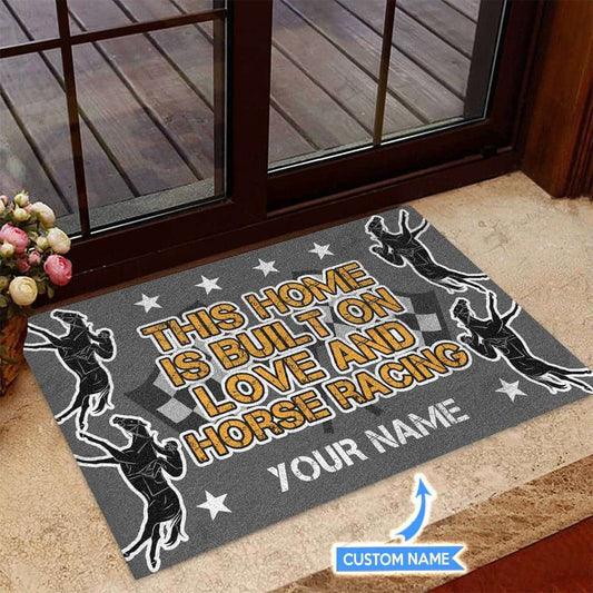 Built On Love And Horse Racing Personalized Custom Name Doormat Welcome Mat