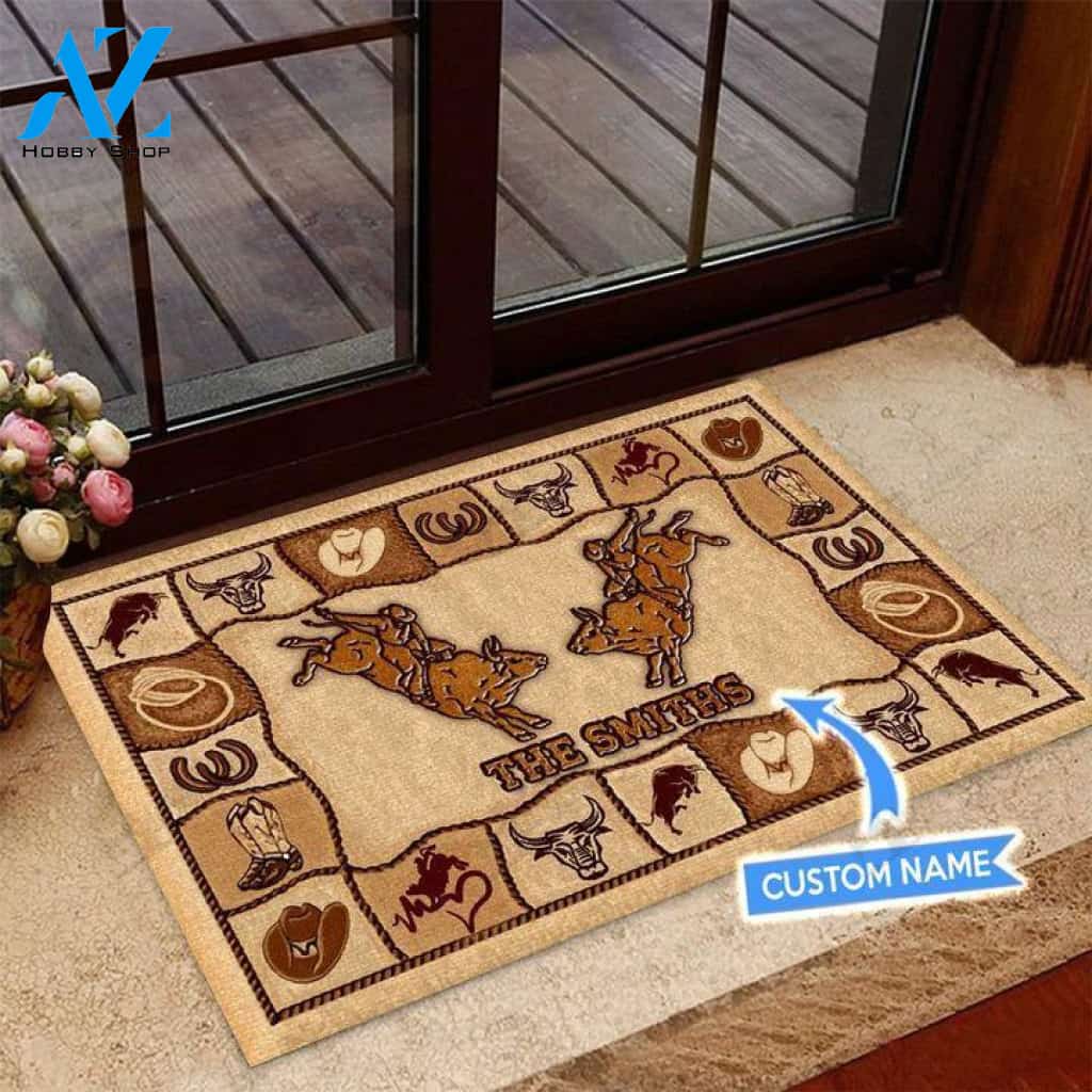 Bull Riding Basic Brown Custom Doormat | Welcome Mat | House Warming Gift