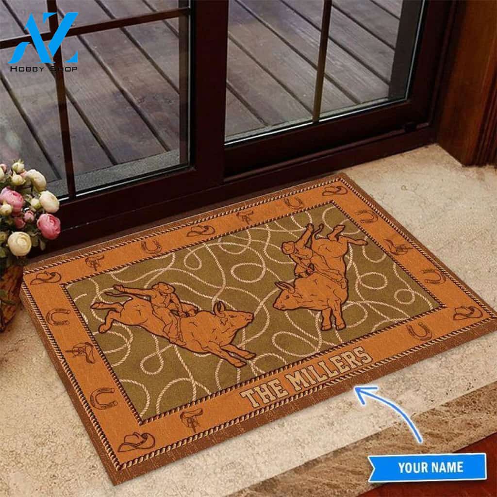 Bull Riding Basic Brown Custom Doormat | Welcome Mat | House Warming Gift