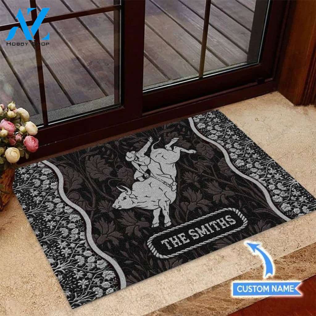 Bull Riding Black Custom Doormat | Welcome Mat | House Warming Gift