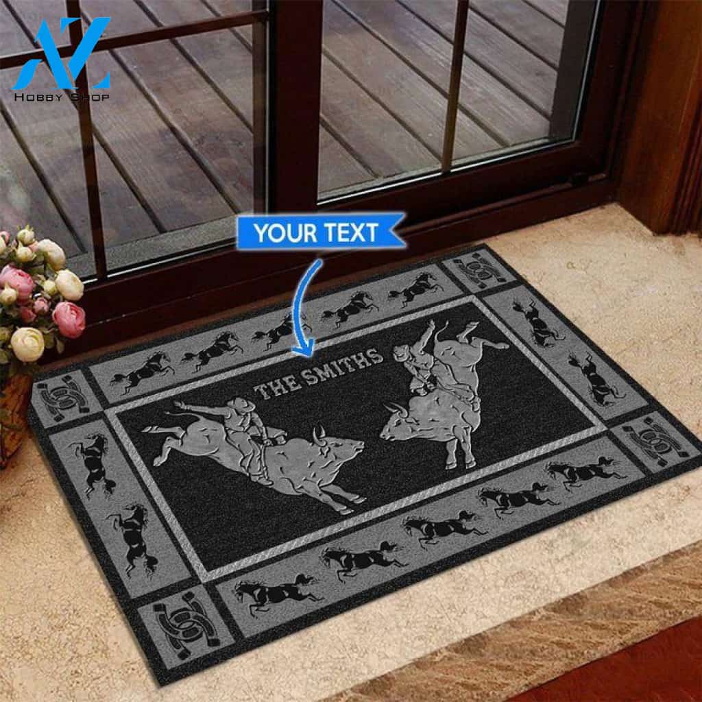 Bull Riding Black Version Custom Doormat | Welcome Mat | House Warming Gift
