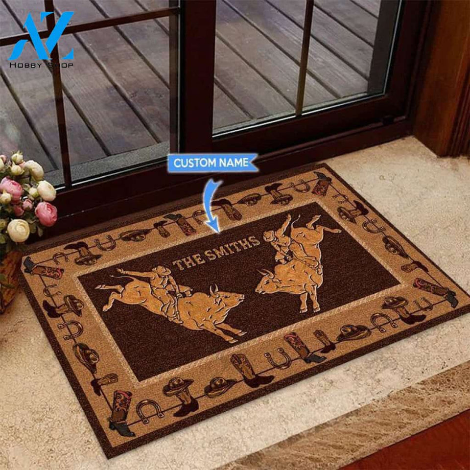 Bull Riding Brown Pattern Custom Doormat | Welcome Mat | House Warming Gift