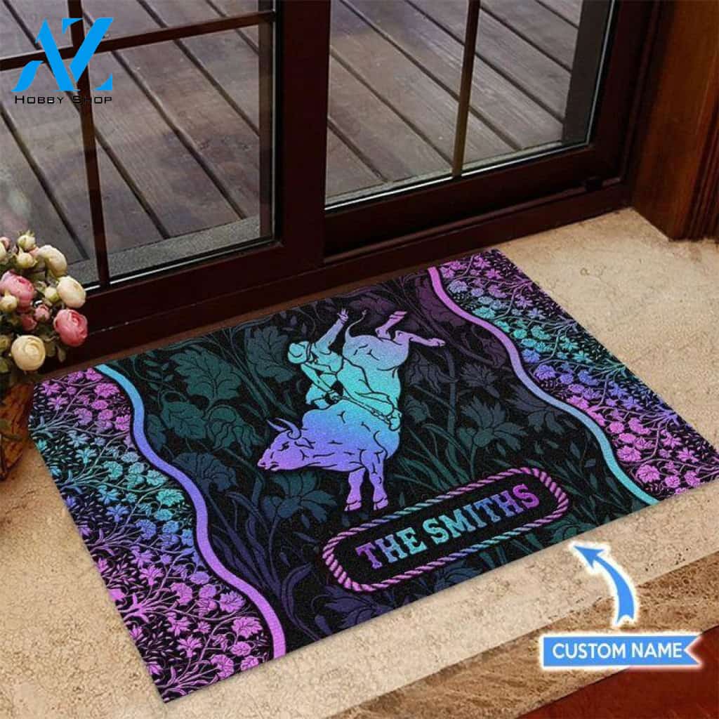 Bull riding Colorful Flower Pattern Custom Doormat | Welcome Mat | House Warming Gift