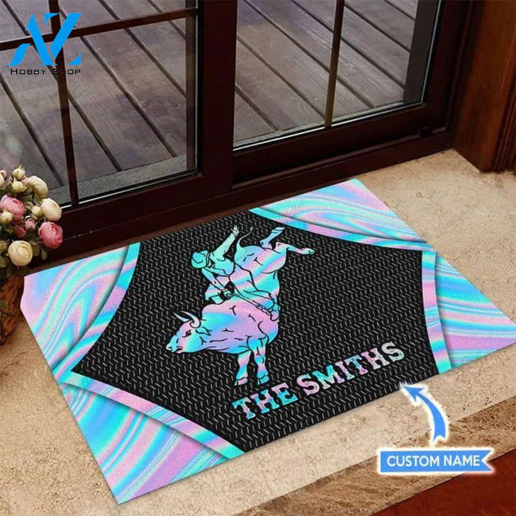 Bull riding Hologram Custom Doormat | Welcome Mat | House Warming Gift
