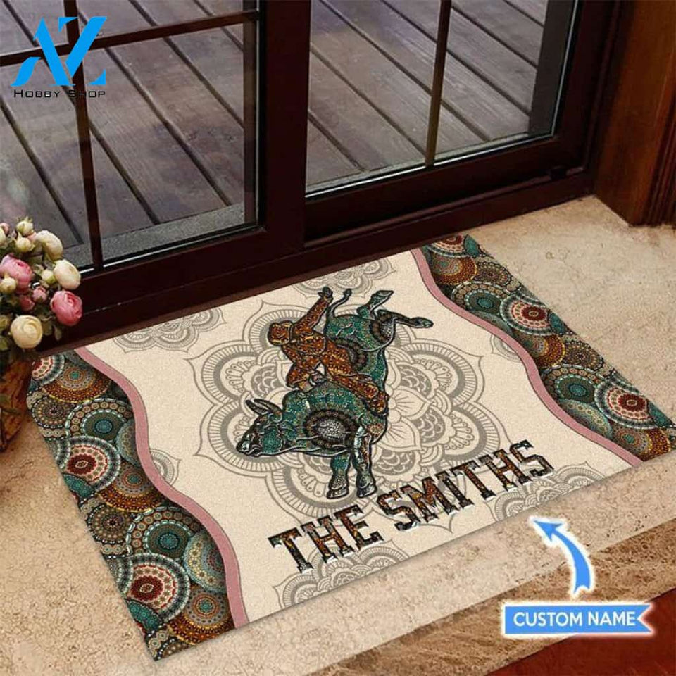 Bull Riding Mandala Custom Doormat | Welcome Mat | House Warming Gift