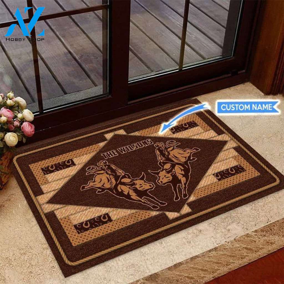 BULL RIDING PERSONALIZED DOORMAT | Welcome Mat | House Warming Gift