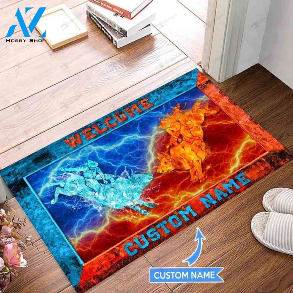 Bull riding Welcome Fire & Water Custom Doormat | Welcome Mat | House Warming Gift