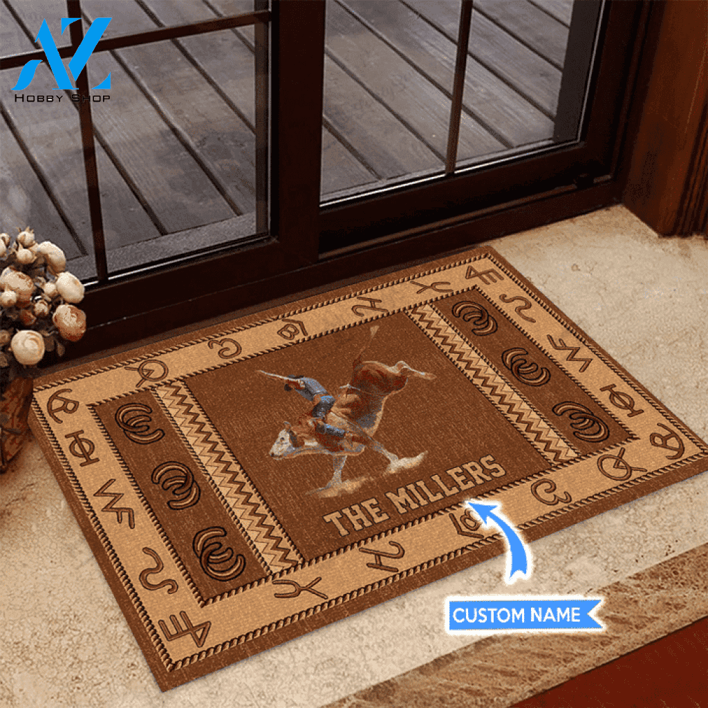 Bull Riding Western Pattern Custom Doormat | Welcome Mat | House Warming Gift