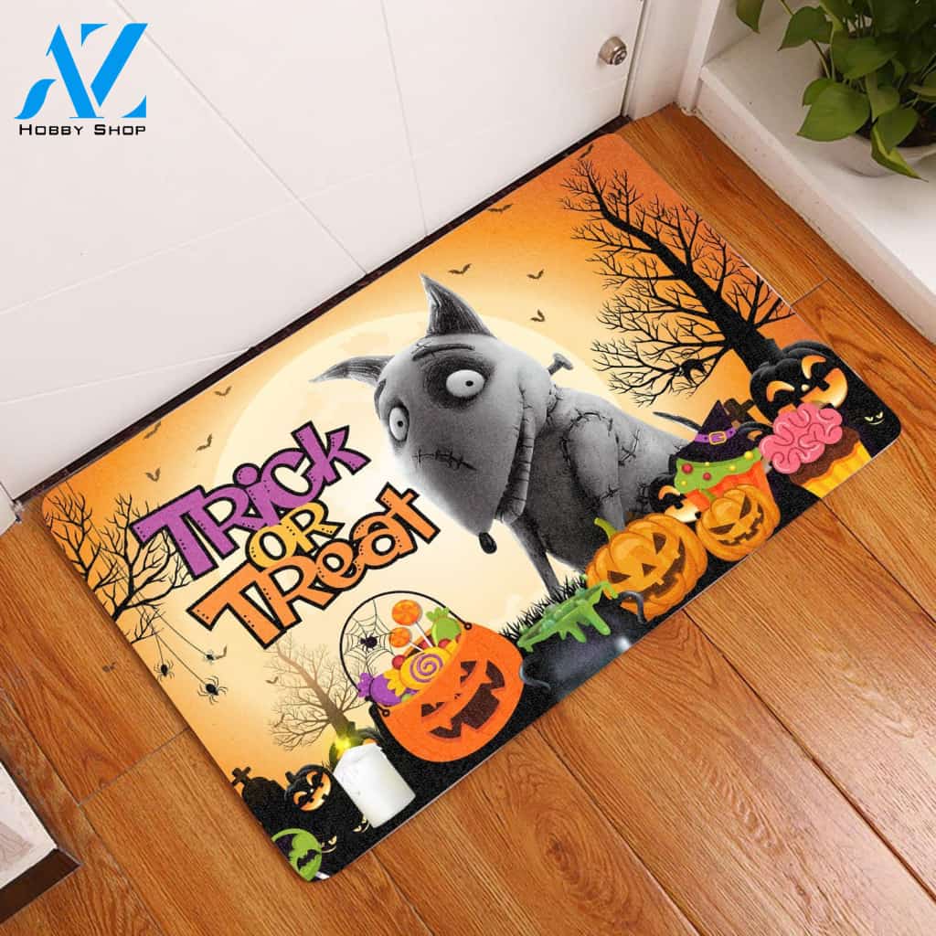 Bull Terrier Halloween Trick Or Treat - Dog Doormat Welcome Mat House Warming Gift Home Decor Funny Doormat Gift Idea