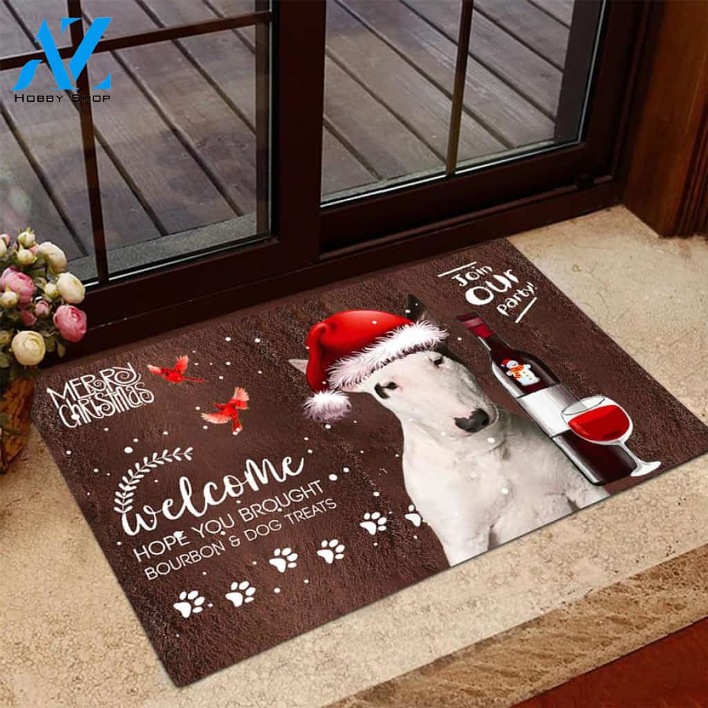 Bull Terrier Join Our Party Christmas Doormat