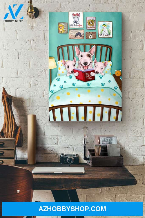 Bull Terrier Reading Book Before Bed Canvas And Poster, Wall Decor Visual Art