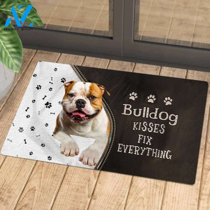 Bulldog 2 Doormat, Kisses Fix Everything Doormat, Dog Welcome Mat, Funny Welcome Mats for Dogs Lovers