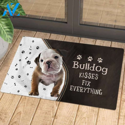 Bulldog 4 Doormat, Kisses Fix Everything Doormat, Dog Welcome Mat, Funny Welcome Mats for Dogs Lovers