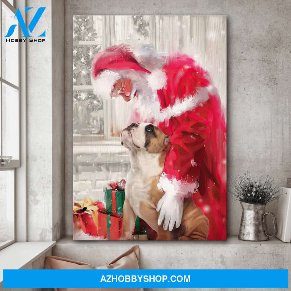 Bulldog and Santa Claus - Christmas Portrait Canvas Prints, Wall Art