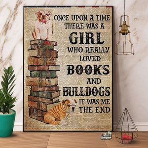 Bulldog & Books A Girl Who Really Loved Books And Bulldogs Paper Poster No Frame Matte Canvas Wall Decor