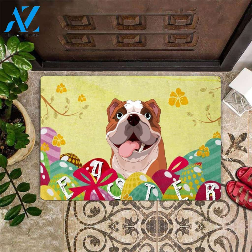 Bulldog Easter Easy Clean Welcome DoorMat | Felt And Rubber | DO2852