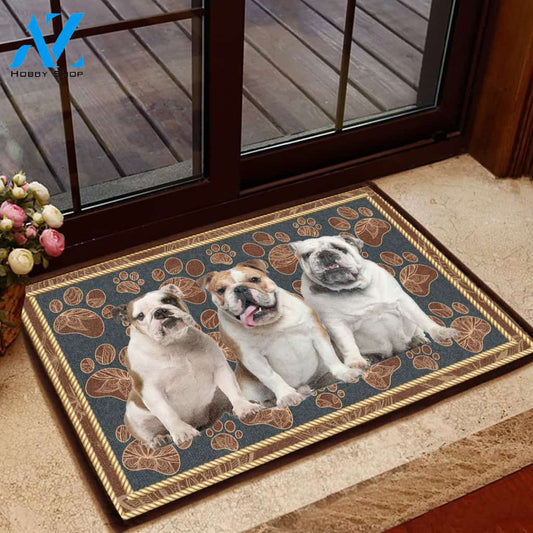 Bulldog Floral Paw H6812 - Door Mat | Welcome Mat | House Warming Gift