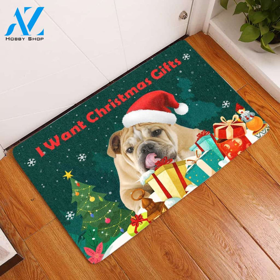 Bulldog I Want Christmas Gifts - Door Mat | Welcome Mat | House Warming Gift