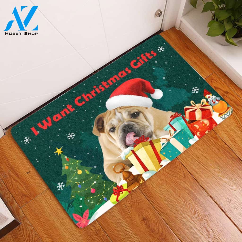 Bulldog I Want Christmas Gifts - Door Mat | Welcome Mat | House Warming Gift