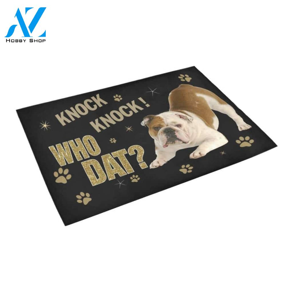 Bulldog Knock Who Dat Doormat Indoor And Outdoor Mat Entrance Rug Sweet Home Decor Housewarming Gift Gift For Friend Family Stem Feminist