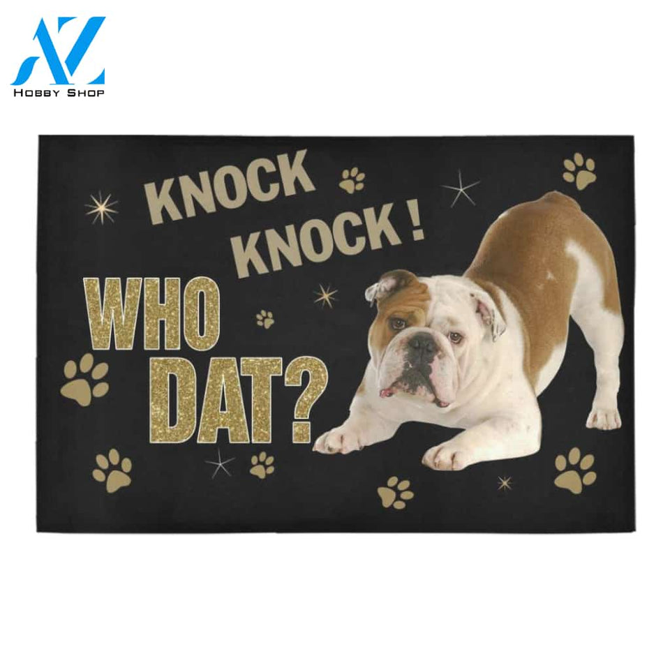 Bulldog Knock Who Dat Doormat Indoor And Outdoor Mat Entrance Rug Sweet Home Decor Housewarming Gift Gift For Friend Family Stem Feminist