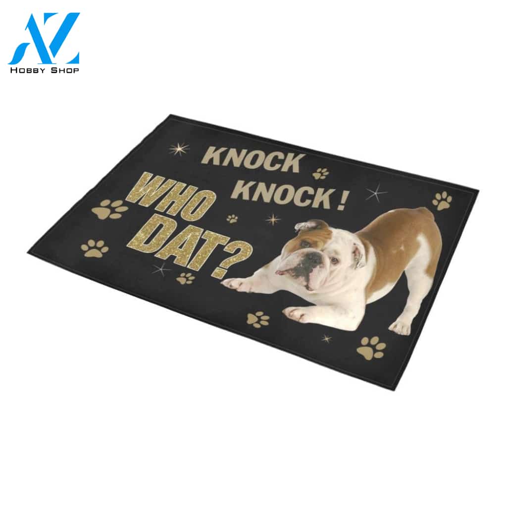 Bulldog Knock Who Dat Doormat Indoor And Outdoor Mat Entrance Rug Sweet Home Decor Housewarming Gift Gift For Friend Family Stem Feminist