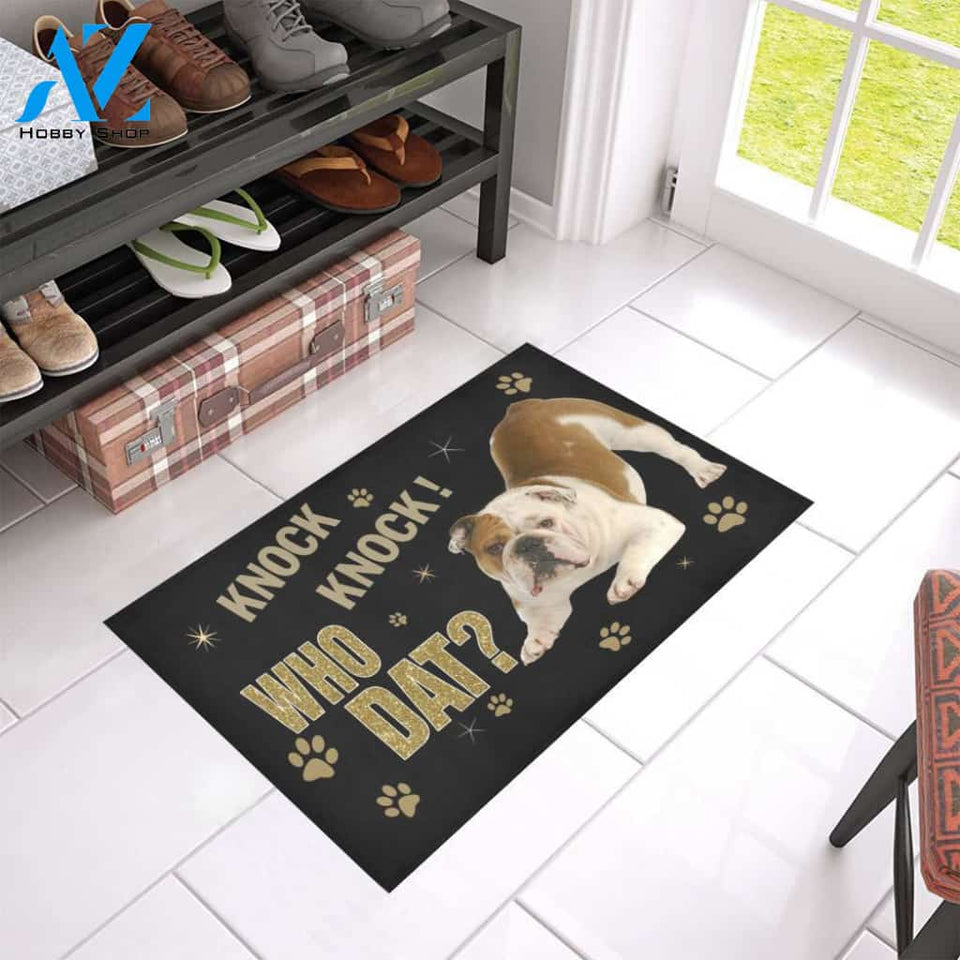Bulldog Knock Who Dat Doormat Indoor And Outdoor Mat Entrance Rug Sweet Home Decor Housewarming Gift Gift For Friend Family Stem Feminist