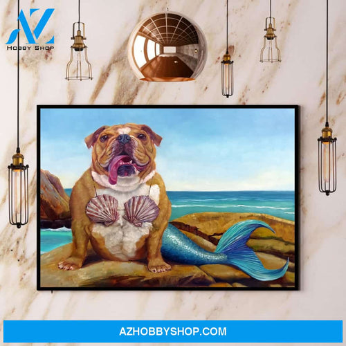Bulldog Mermaid Canvas And Poster, Wall Decor Visual Art