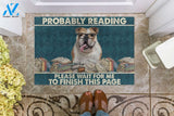 Bulldog - Probably Reading Please Wait For Me To Finish This Page Doormat Welcome Mat Housewarming Gift Home Decor Funny Doormat Gift For Book Lovers