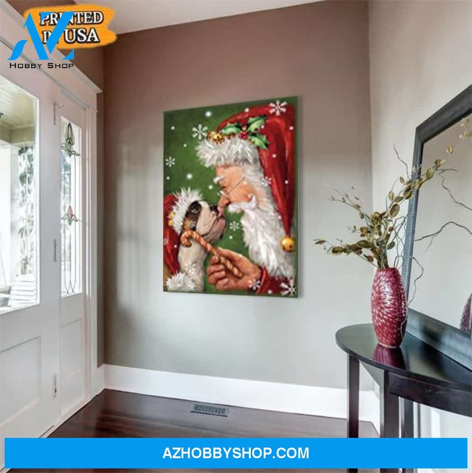 Bulldog Smile with Santa Christmas Canvas Prints Wall Art - Matte Canvas
