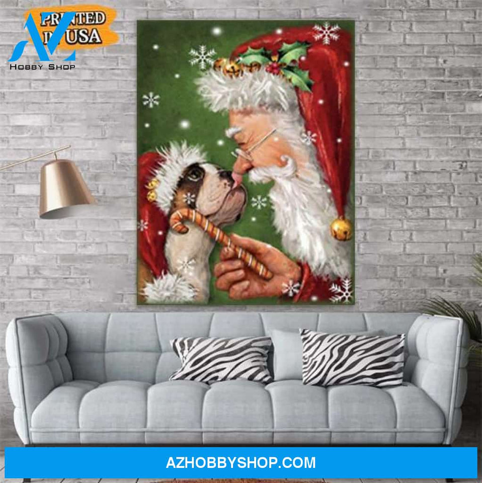 Bulldog Smile with Santa Christmas Canvas Prints Wall Art - Matte Canvas