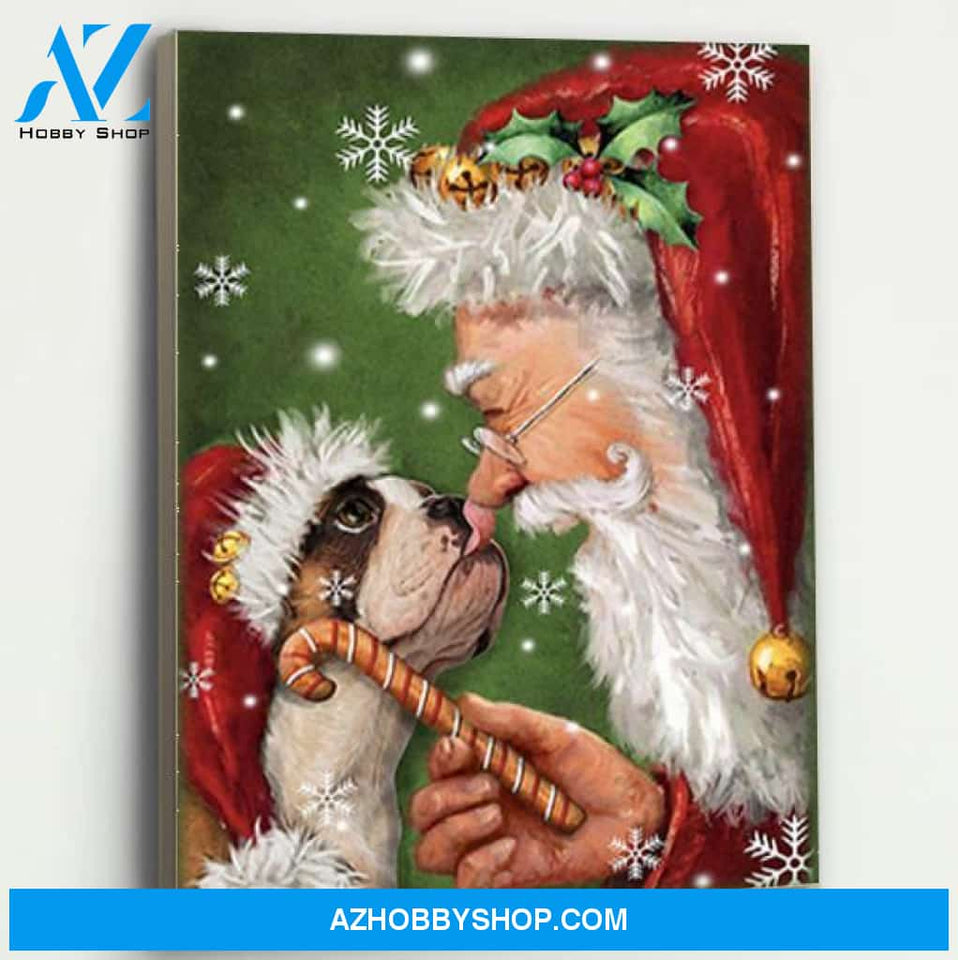 Bulldog Smile with Santa Christmas Canvas Prints Wall Art - Matte Canvas